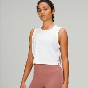 Lululemon Mesh Back Cropped Train Tank Top- White; size 12. EUC